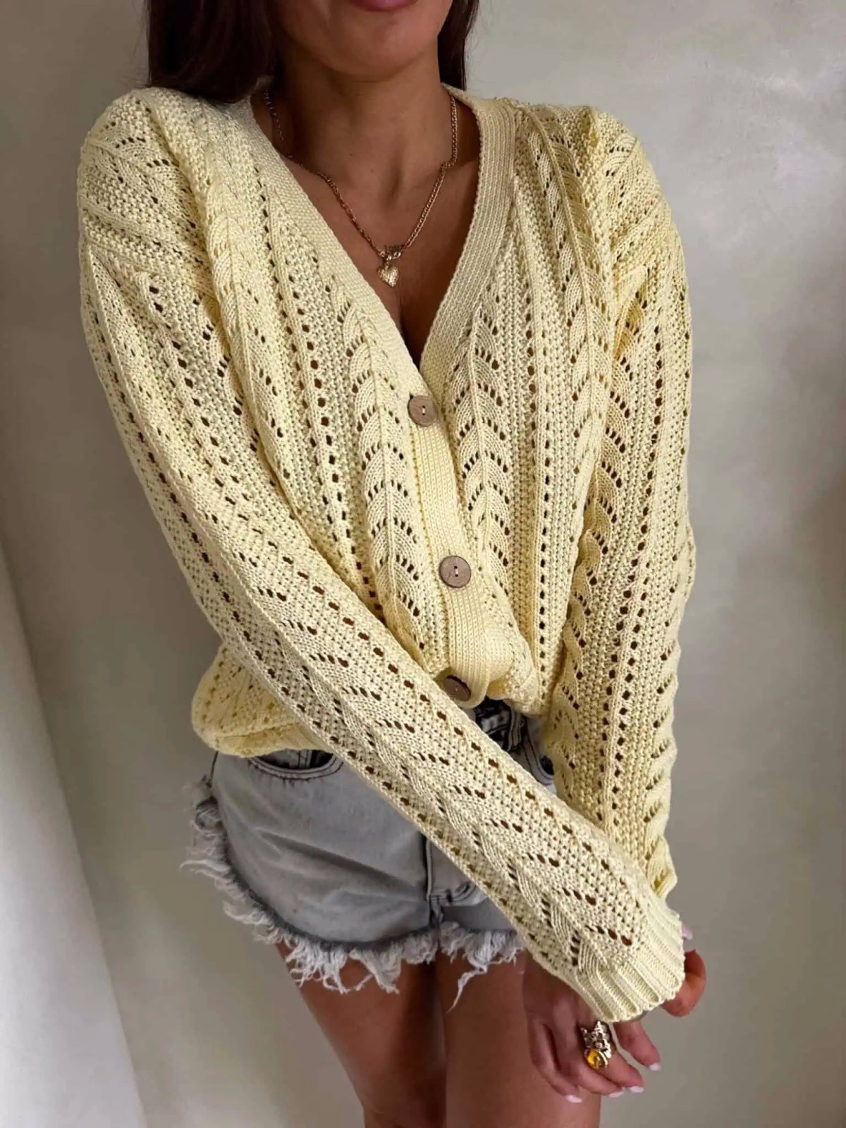 Sweter z bawełny WOOD, żółty pastel