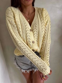 Sweter z bawełny WOOD, żółty pastel