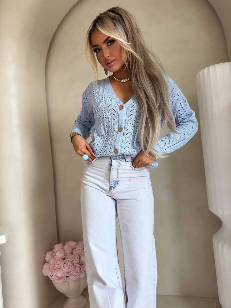 Sweter z bawełny WOOD, niebieski