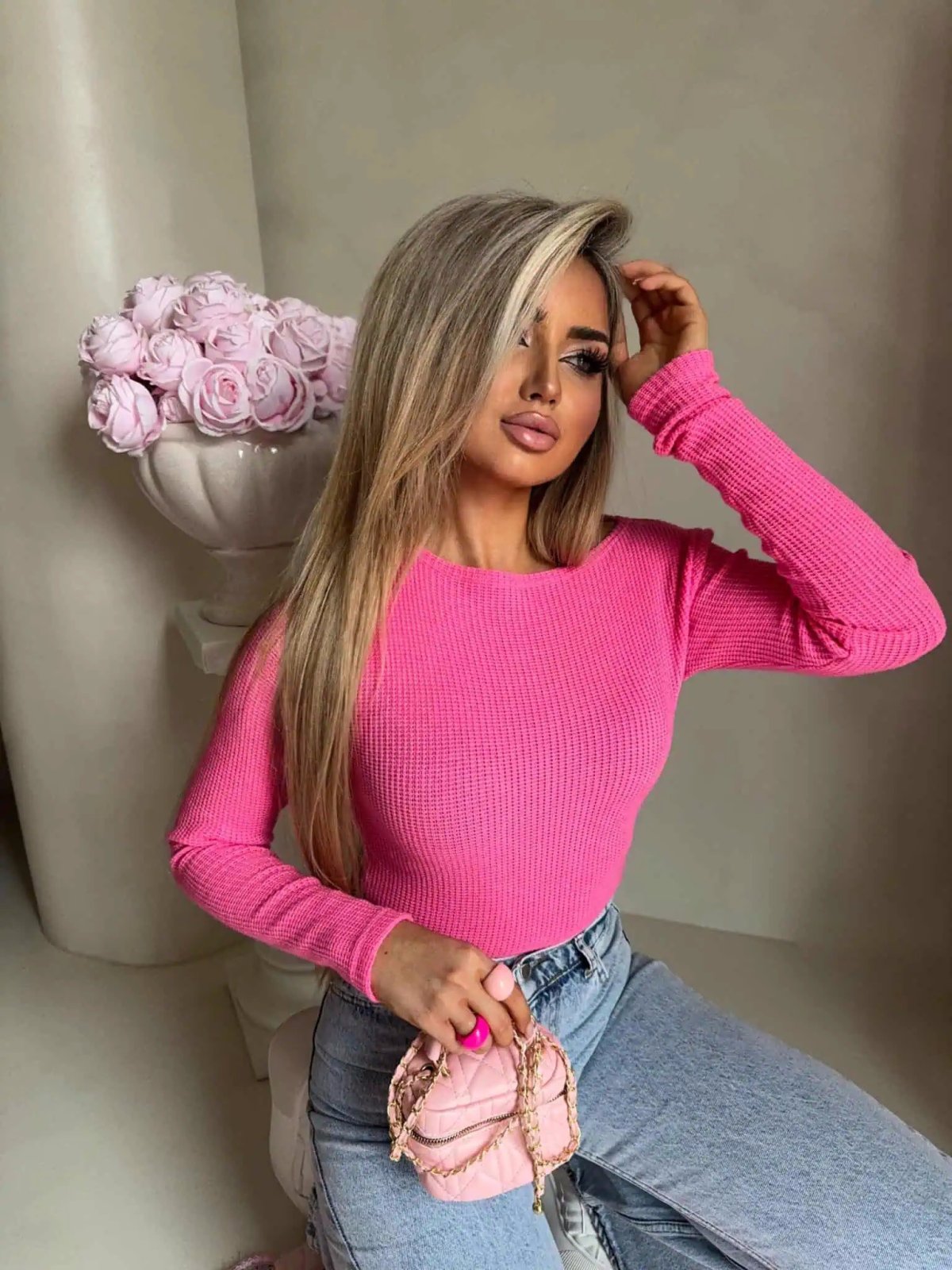 Bluzka WAFELEK, jasny róż