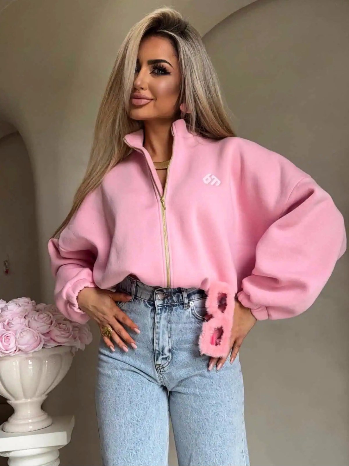 Bluza dresowa BESTIE, różowa