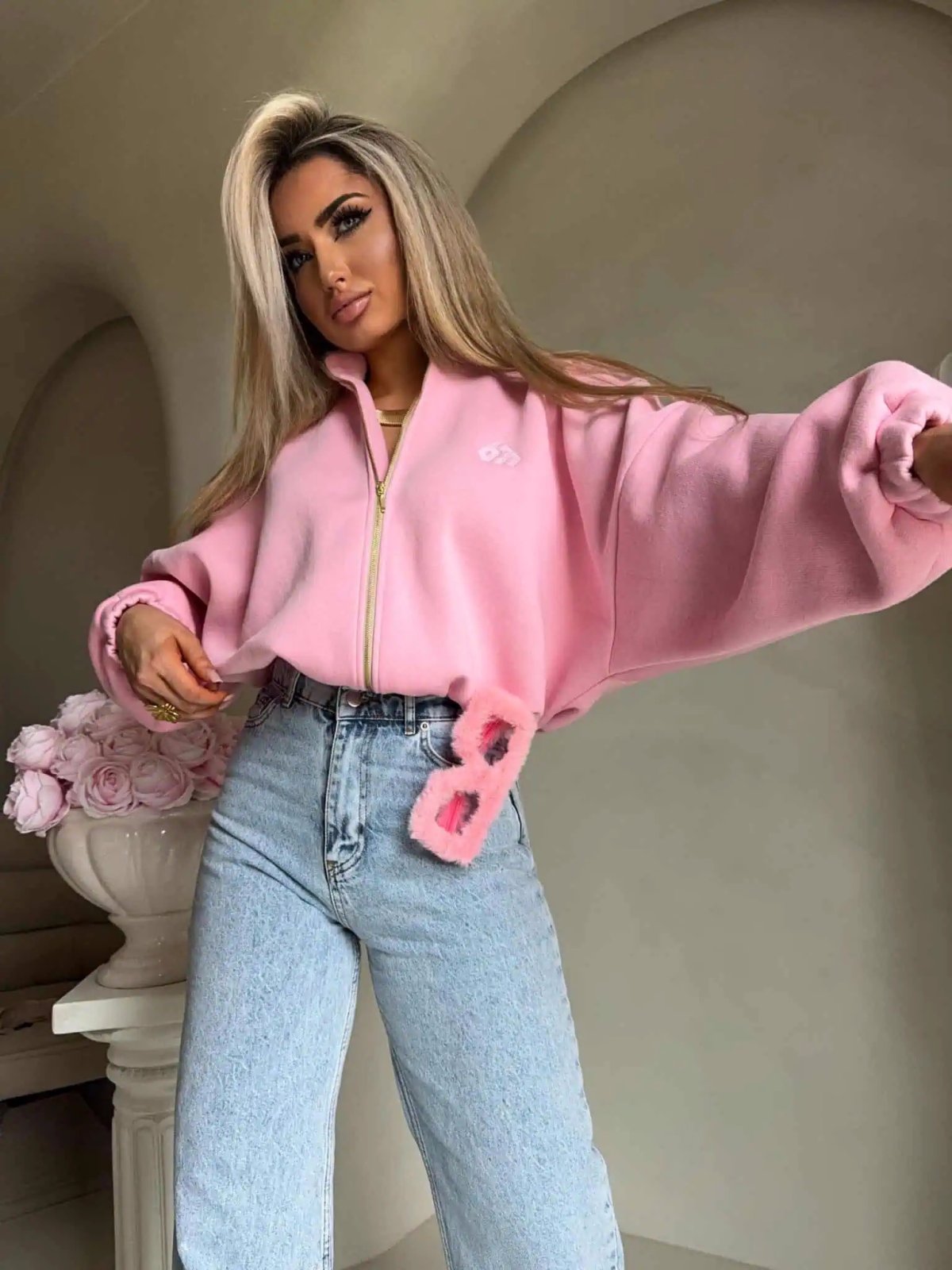 Bluza dresowa BESTIE, różowa