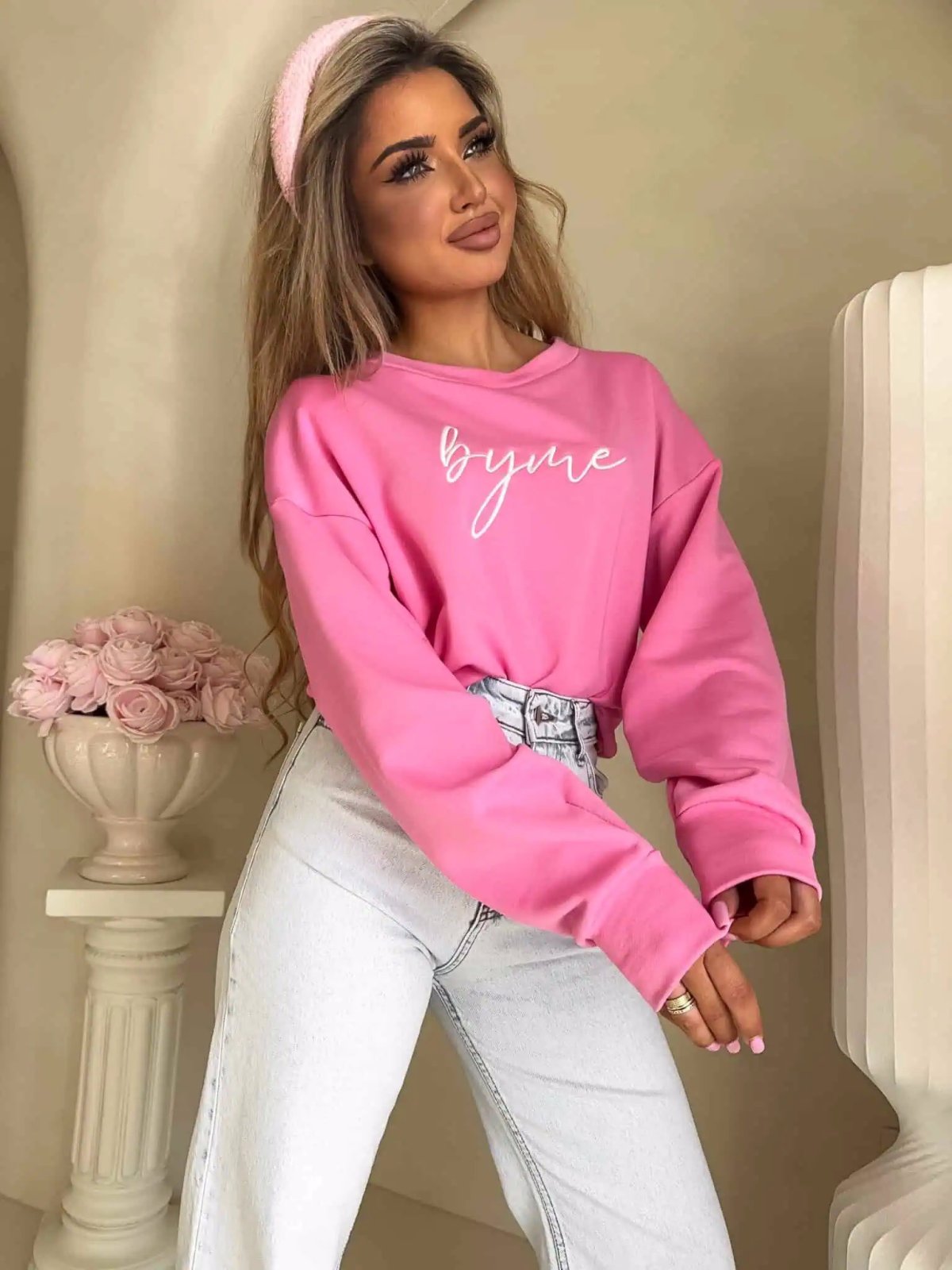 Bluza dresowa LOGO, mocny róż