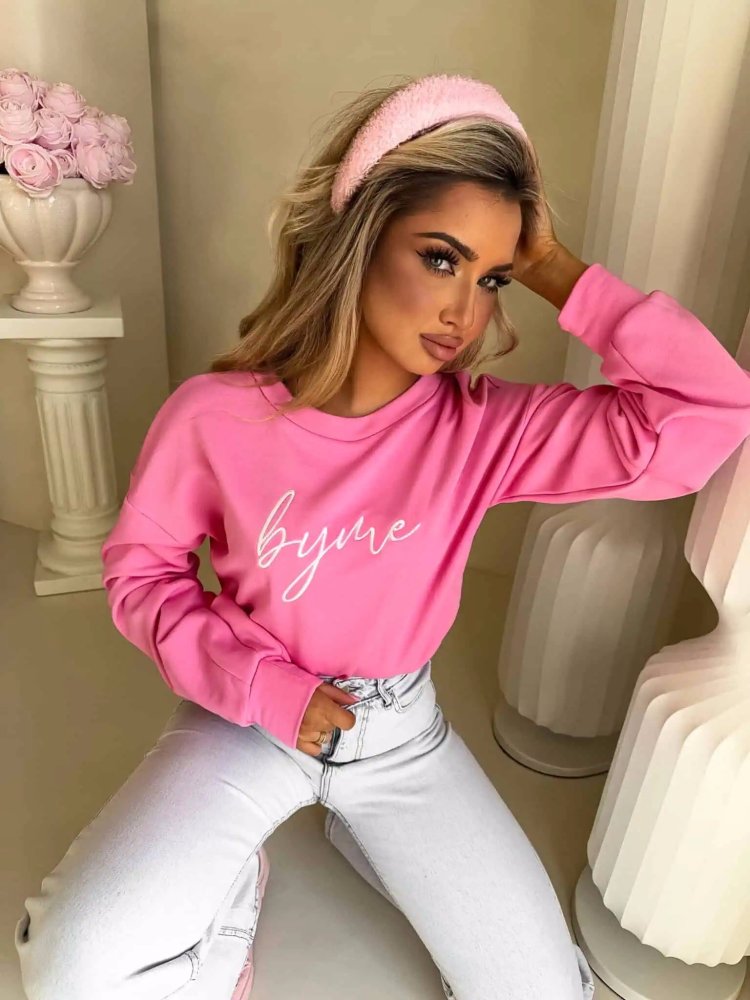 Bluza dresowa LOGO, mocny róż