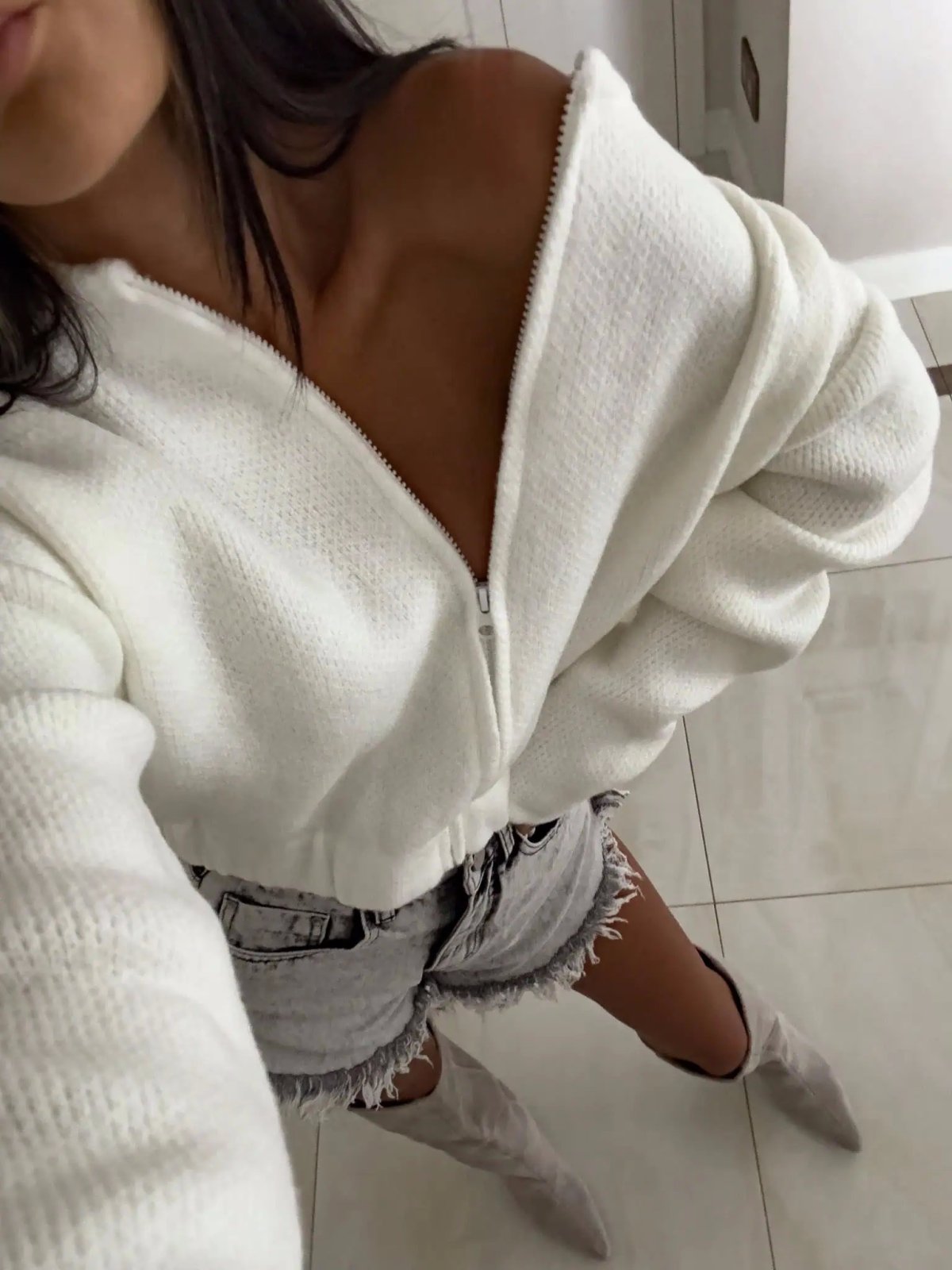 Sweter/bomberka z wełną MOHAIR, ecru