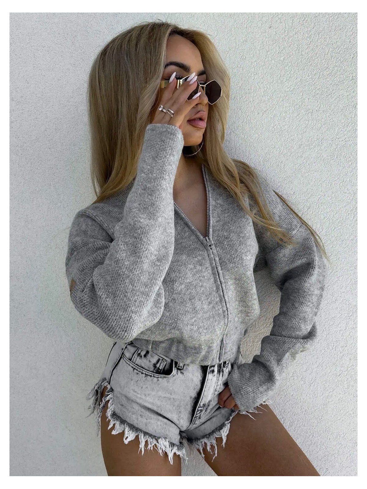 Sweter/bomberka z wełną MOHAIR, szara