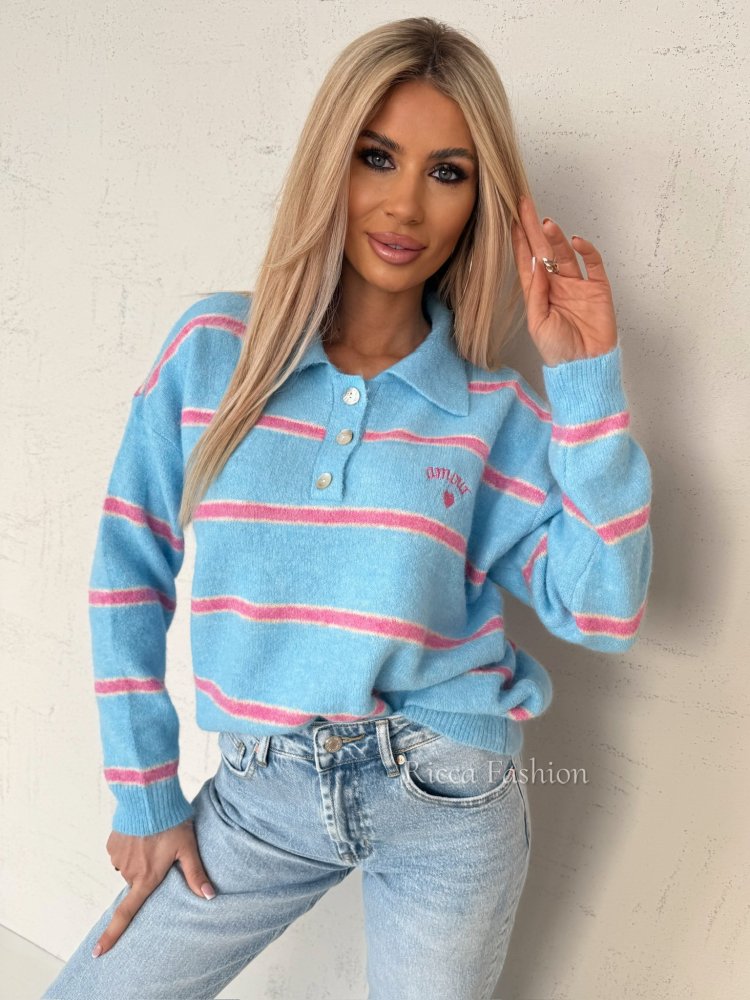 Sweter polo z wełną...