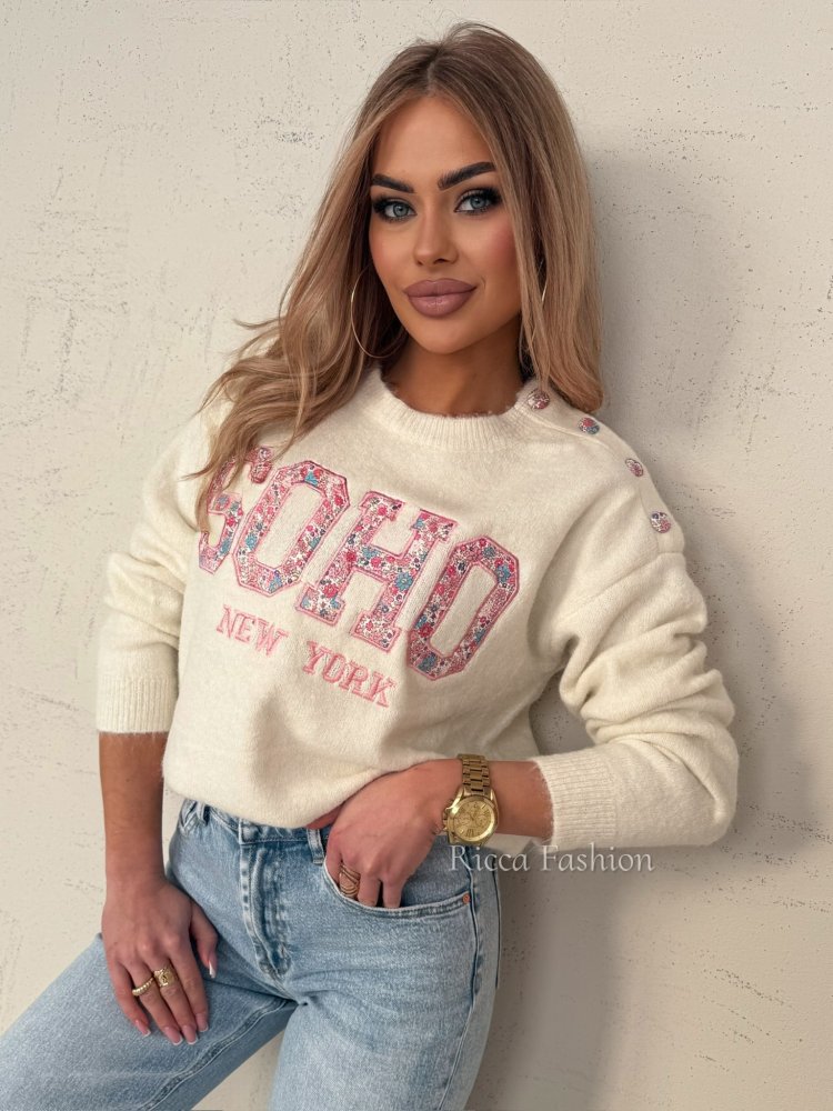 Sweter z wełną SOHO FLOWER,...