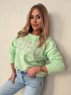 Sweter z wełną SOHO FLOWER, pistachio