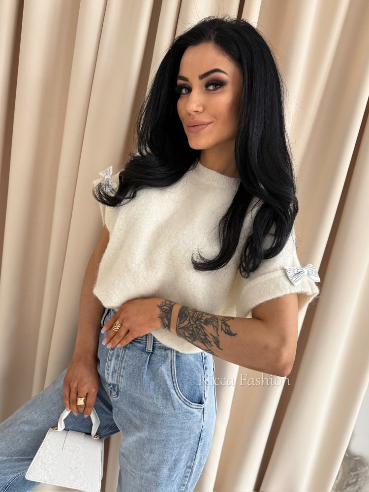 Sweter z wełną CHANTELLE, ecru