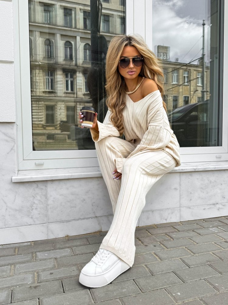 Komplet dzianinowy CANDICE, jasny beż