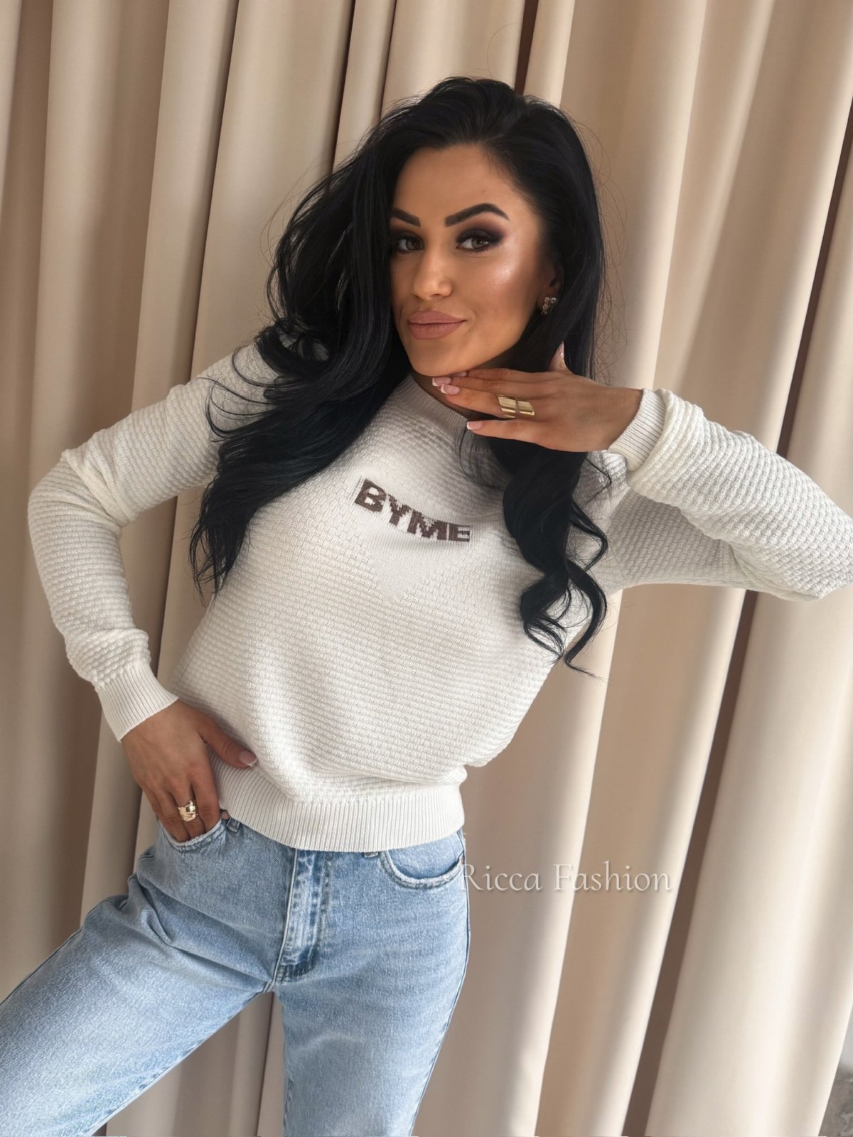 Sweter z kaszmirem CRISTAL, ecru