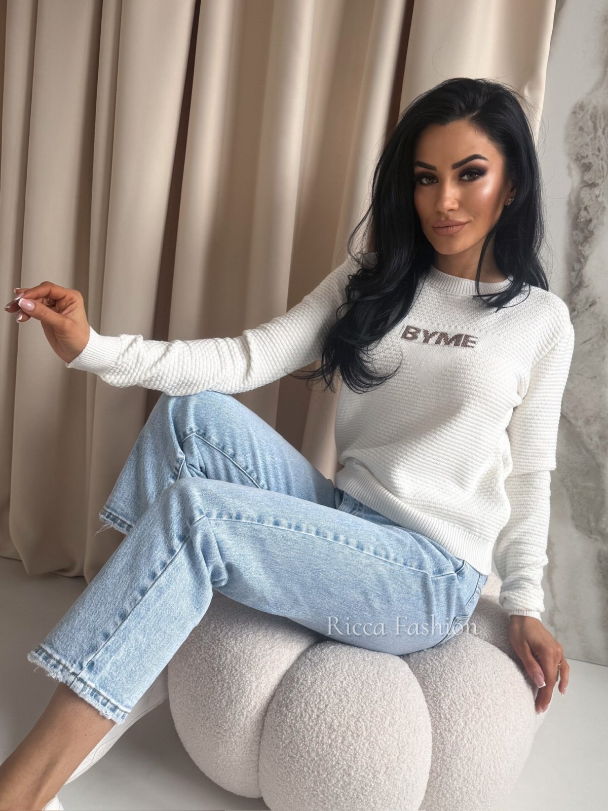 Sweter z kaszmirem CRISTAL, ecru