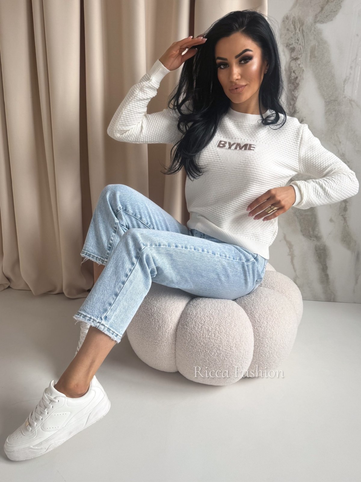 Sweter z kaszmirem CRISTAL, ecru