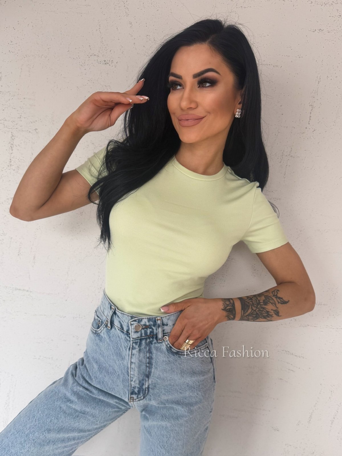 T-shirt bawełniany MATILDE, matcha