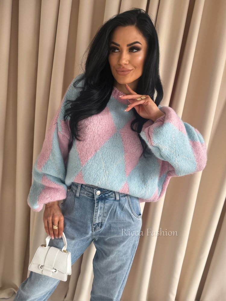 Sweter z wełną ROMBI,...