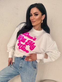 Bluza dresowa MY VIBE, ecru/fuchsia