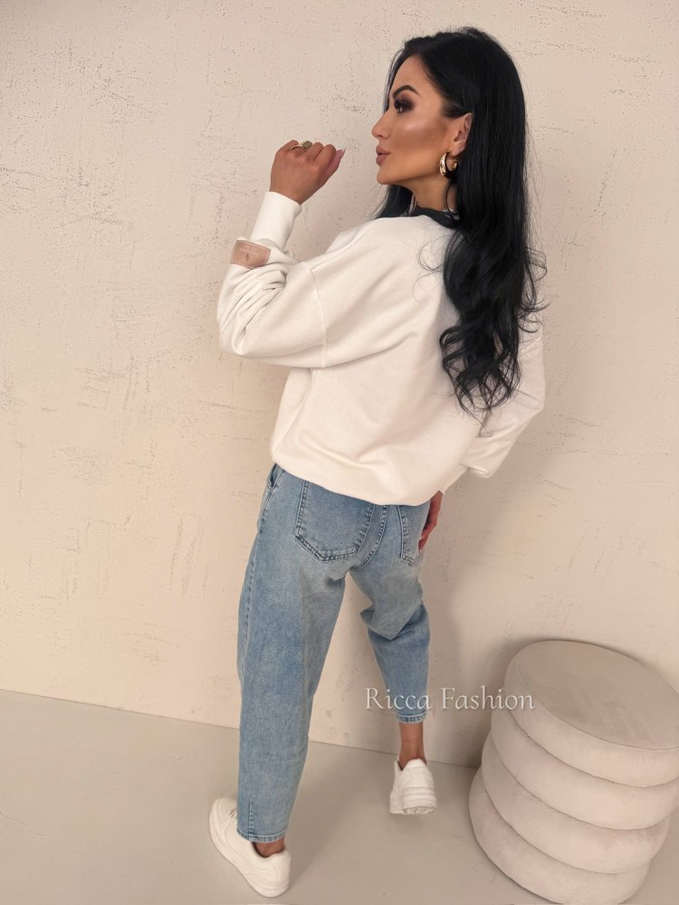 Bluza dresowa MY VIBE, ecru/fuchsia