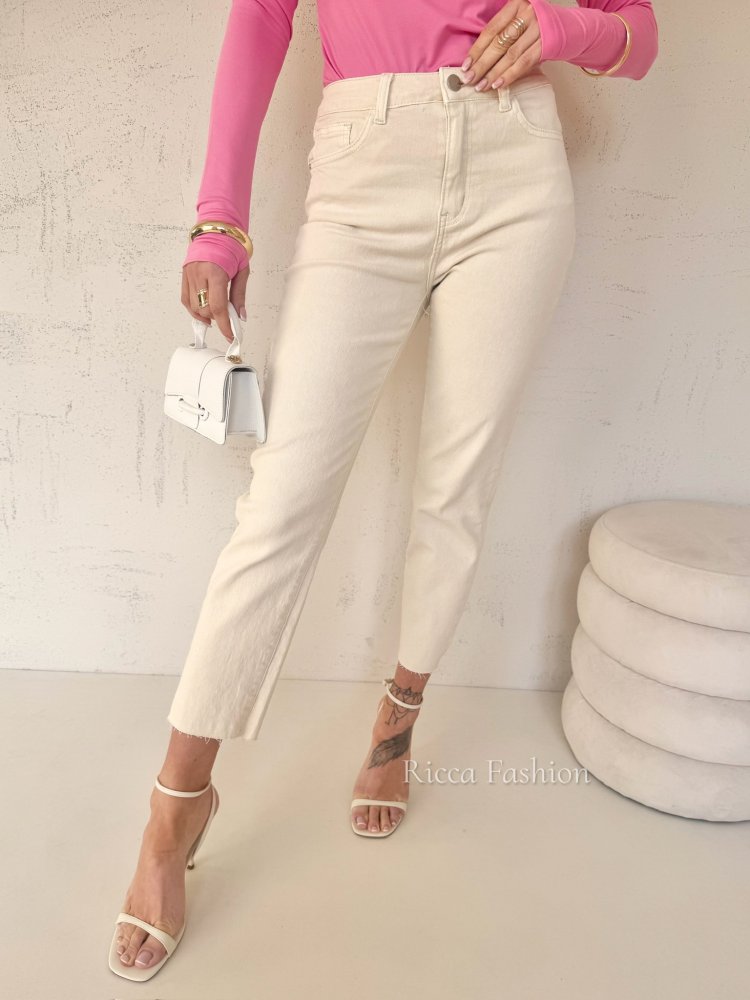 Spodnie mom fit TOMASSO, beige