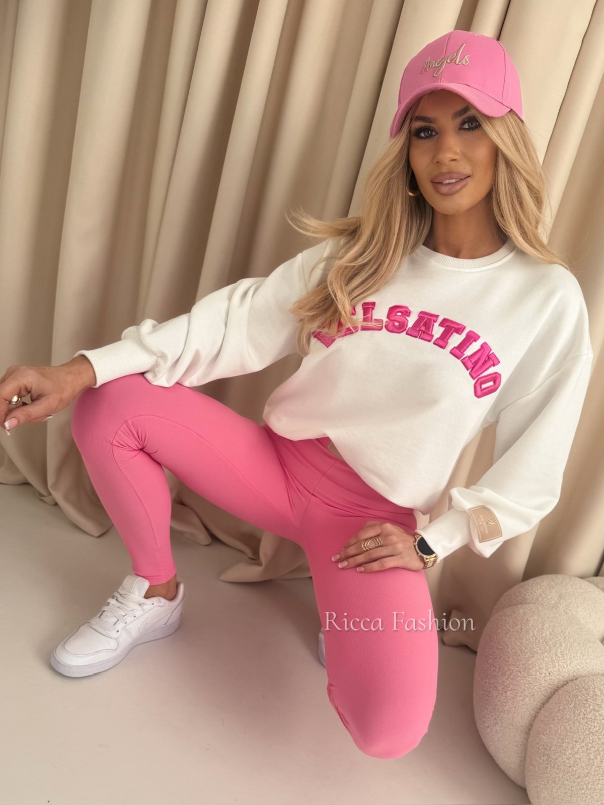 Bluza dresowa VILANTE, ecru/fuchsia