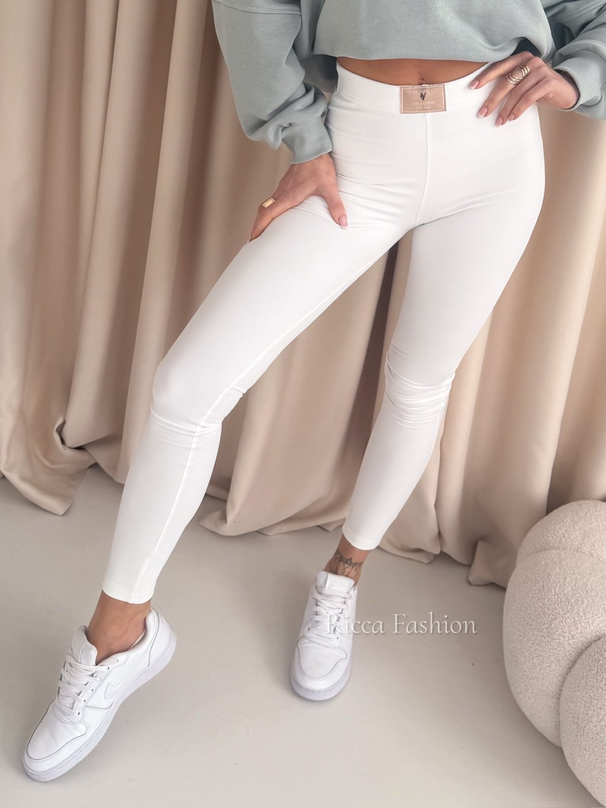 Legginsy prążkowane BELISSIMO, ecru