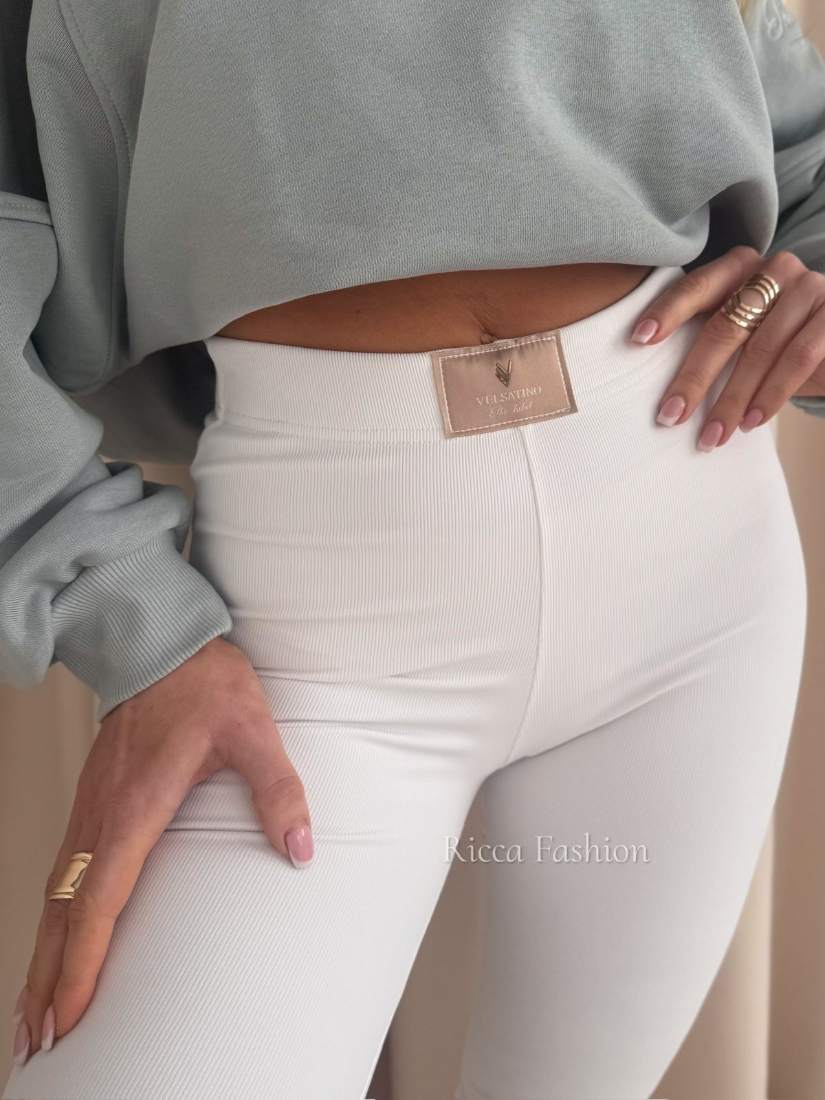 Legginsy prążkowane BELISSIMO, ecru