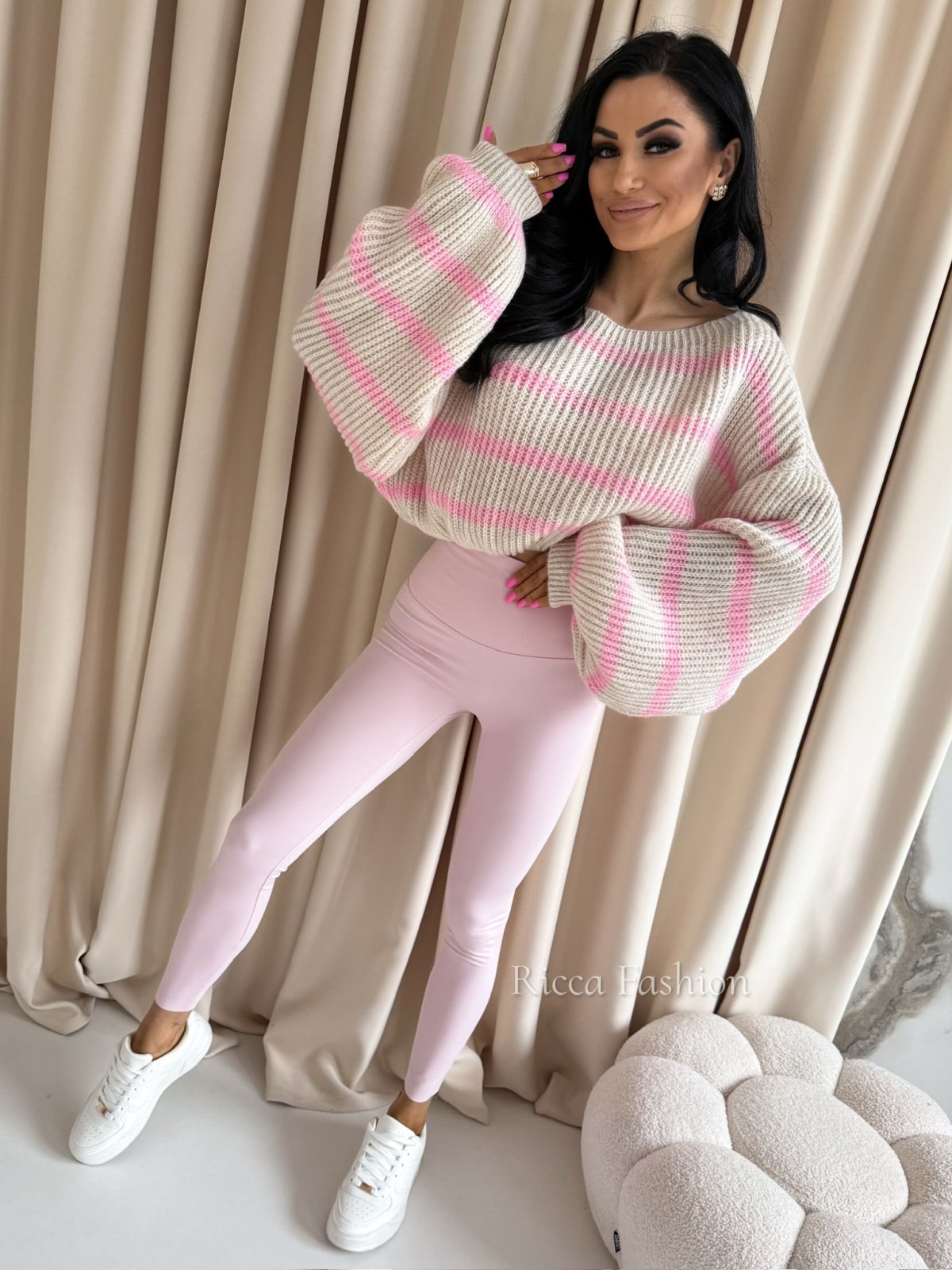 Sweter DIPSY STRIPS, beige/pink