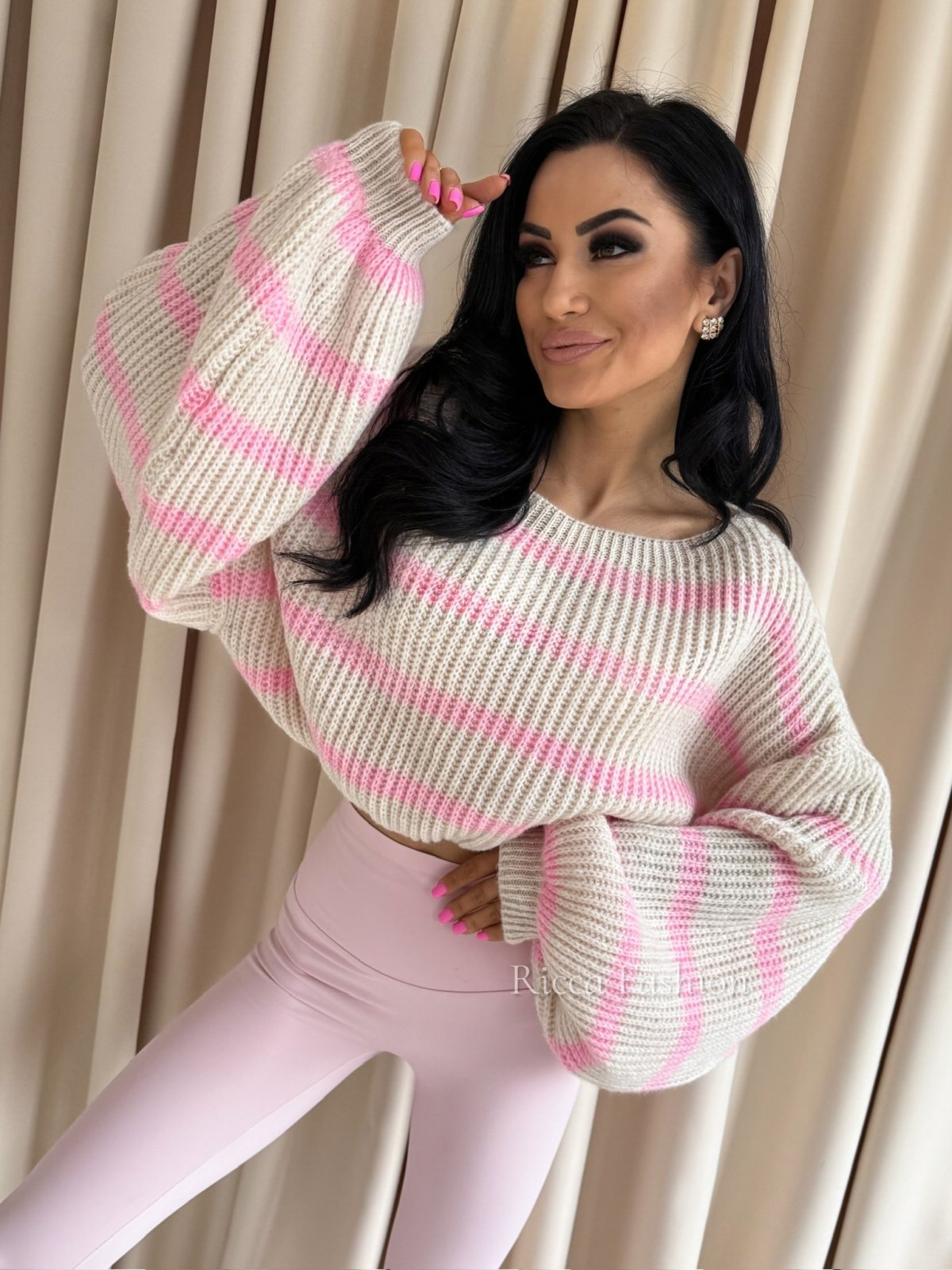 Sweter DIPSY STRIPS, beige/pink