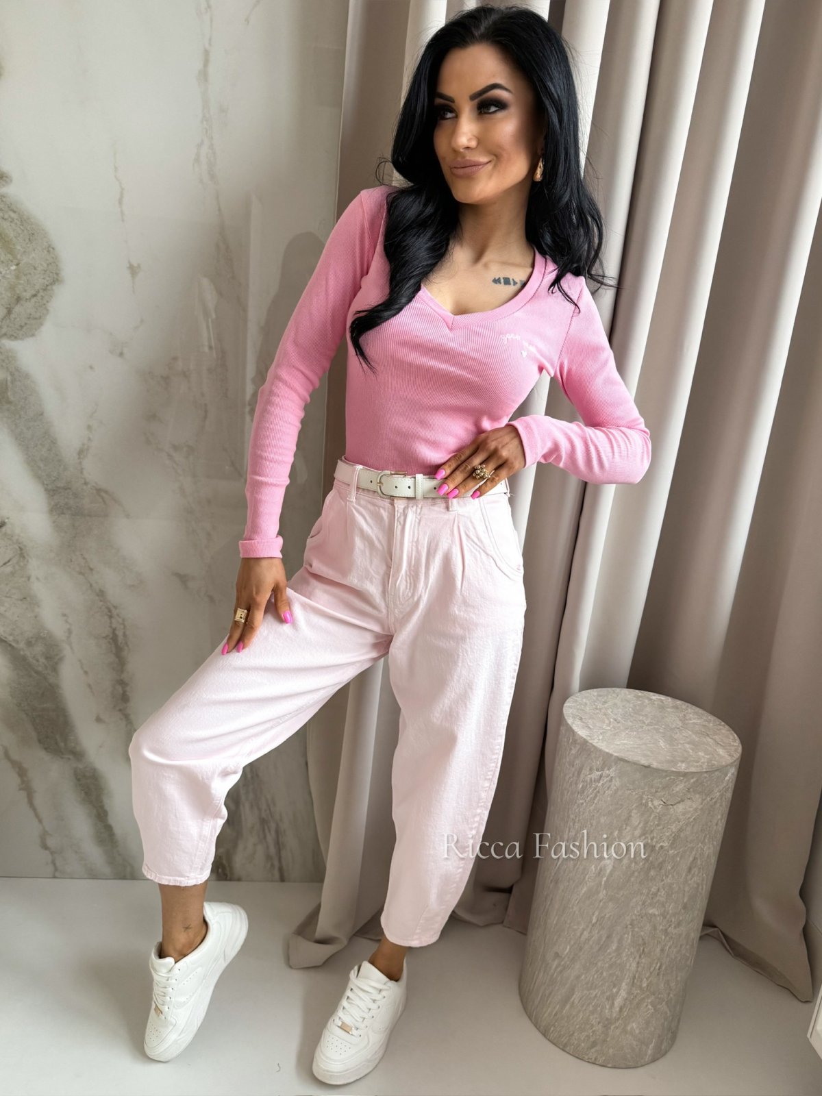 Bluzka prążkowana GOOD VIBES, sweet pink