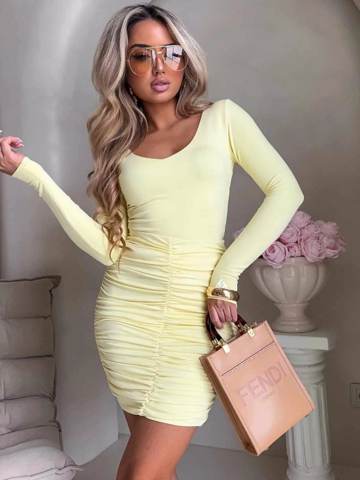 Spódniczka MARSZCZONA, bananowa