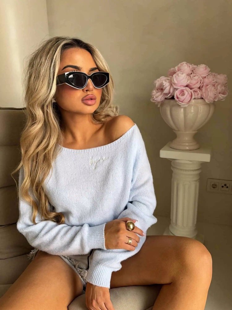 Sweter z wełną HERMES, błękit