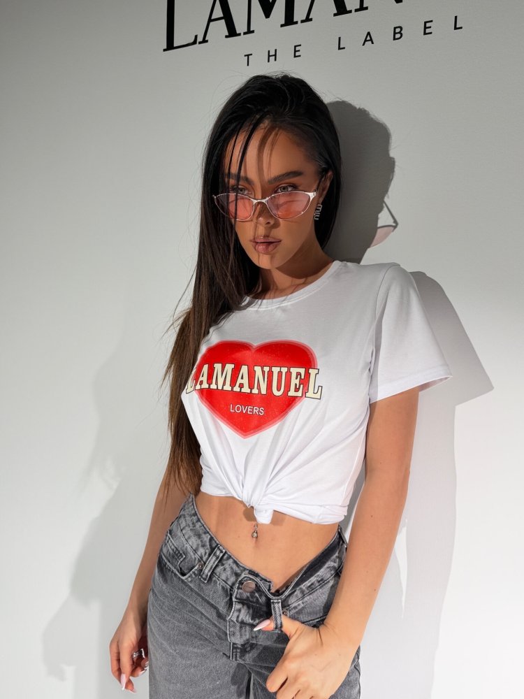 T-shirt LOVERS, biały/koral