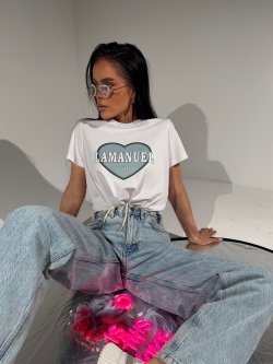 T-shirt LOVERS, biały/szałwia