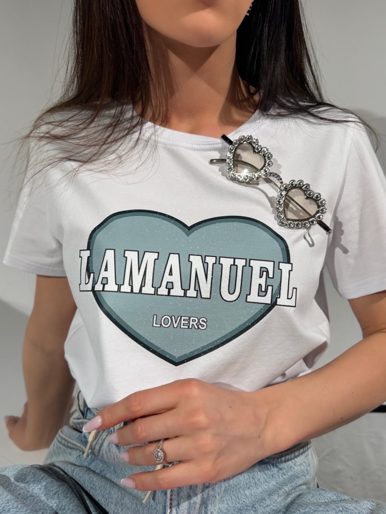 T-shirt LOVERS, biały/szałwia