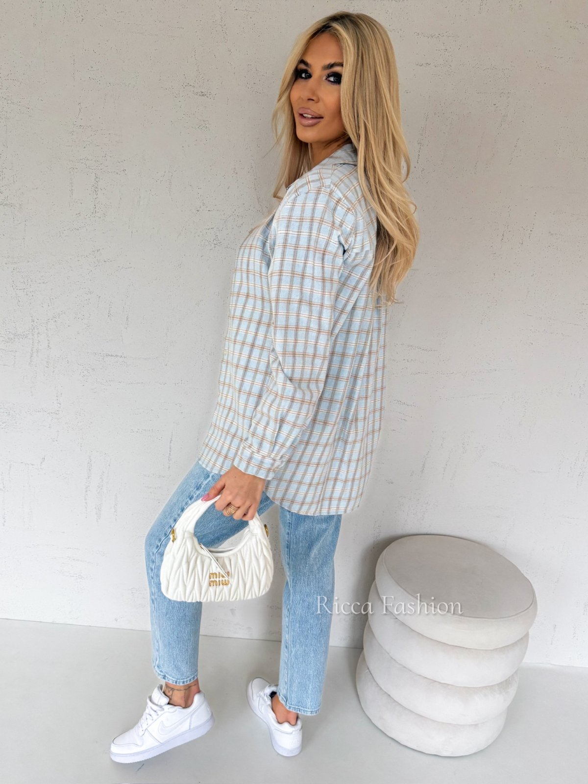 Koszula bawełniana w kratę ZIVA, błękit/beż