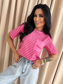 T-shirt PULSE STRIPS, barbie pink/red little