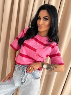 T-shirt PULSE STRIPS, barbie pink/red big