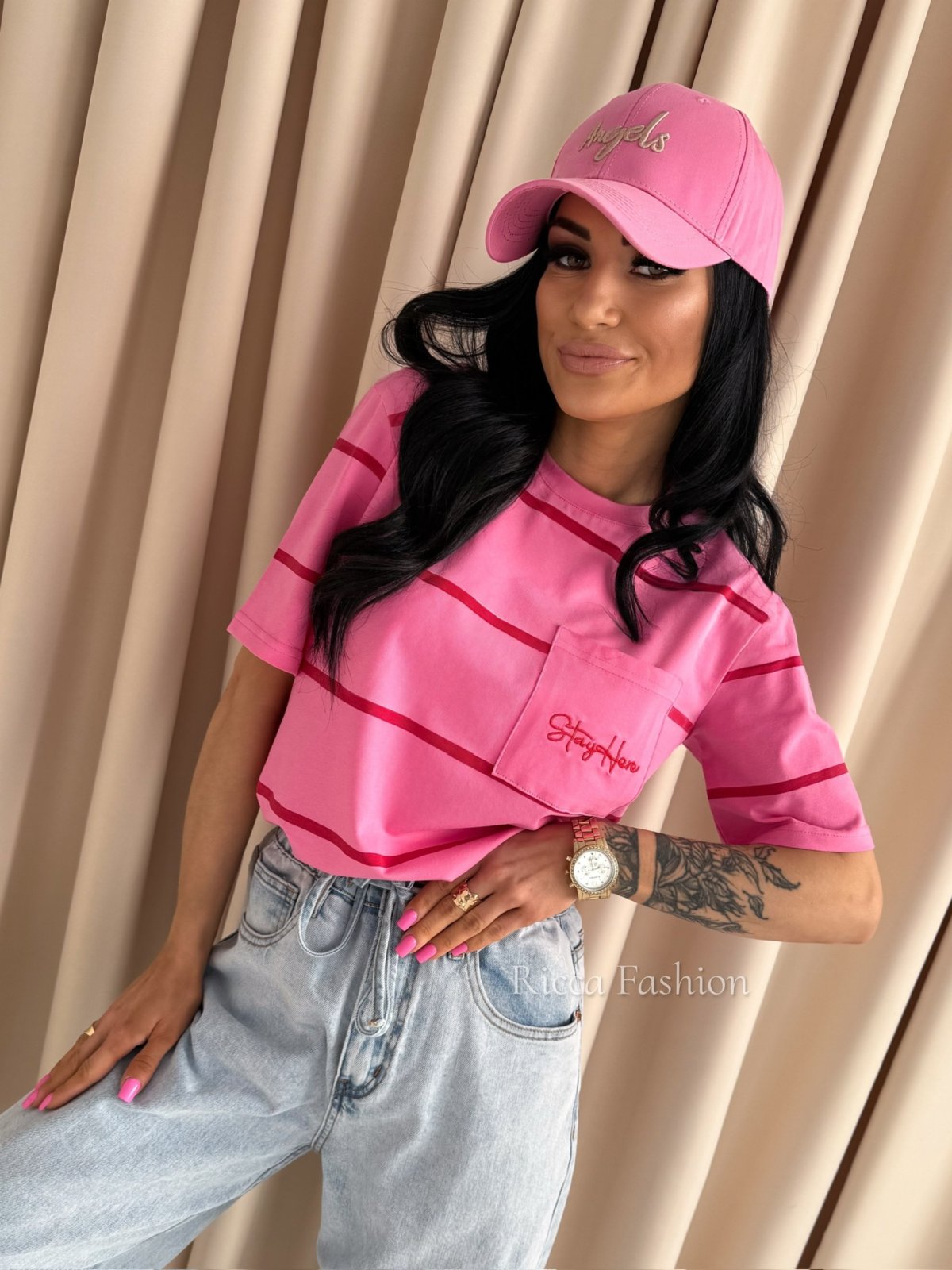 T-shirt PULSE STRIPS, barbie pink/red medium