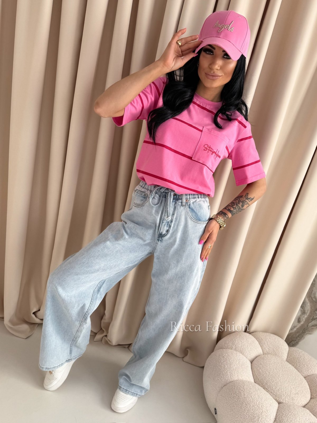 T-shirt PULSE STRIPS, barbie pink/red medium