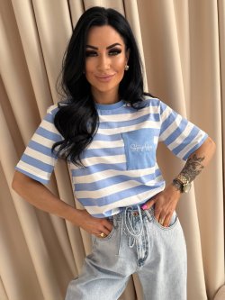 T-shirt PULSE STRIPS, blue/ecru big