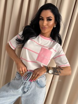 T-shirt PULSE STRIPS, ecru/candy pink medium