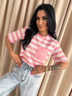 T-shirt PULSE STRIPS, candy pink/ecru big