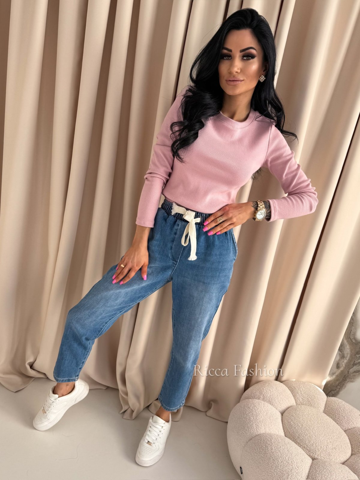 Bluzka bawełniana prążek PATTY, powder pink