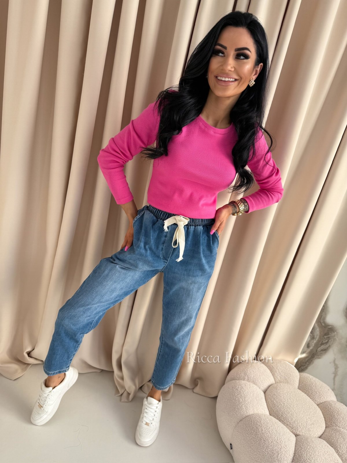 Bluzka bawełniana prążek PATTY, barbie pink