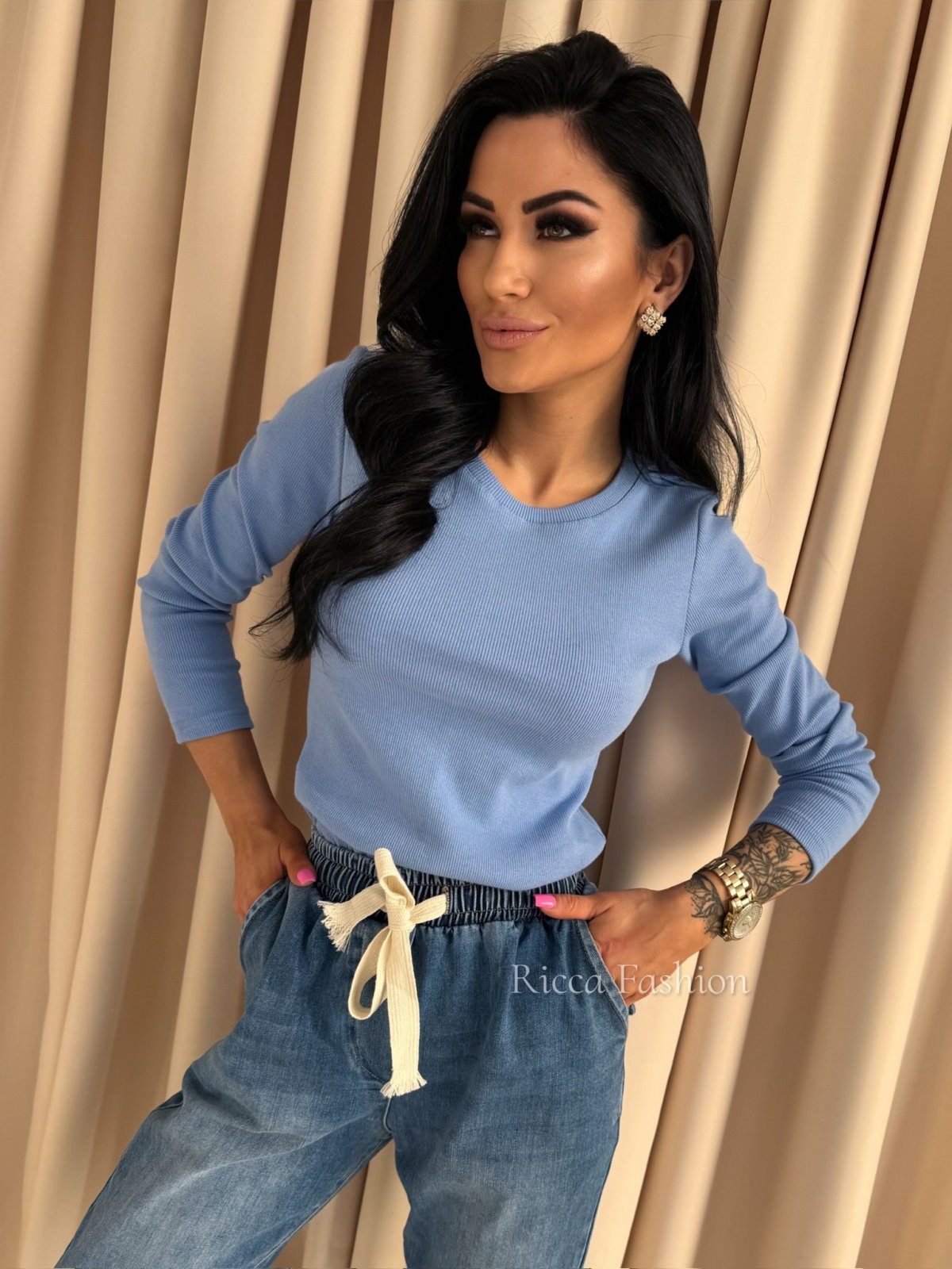 Bluzka bawełniana prążek PATTY, denim blue