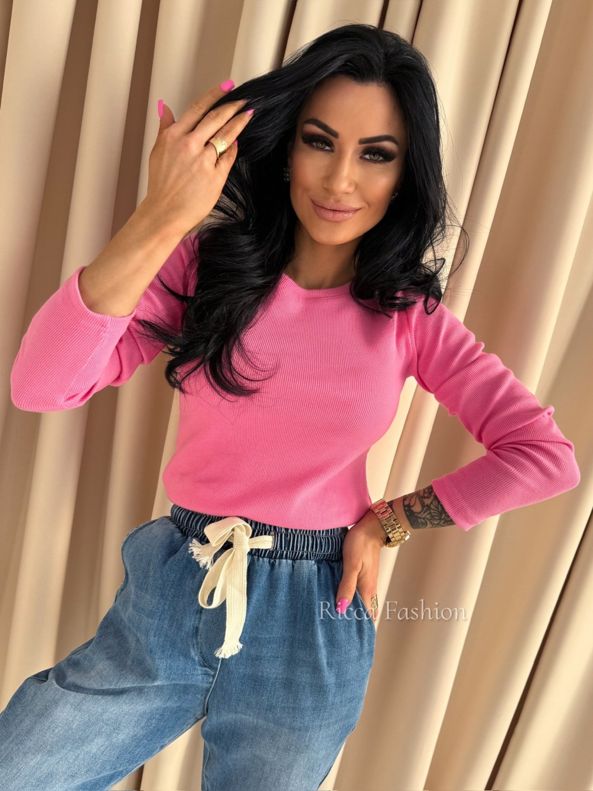 Bluzka bawełniana prążek PATTY, sweet pink