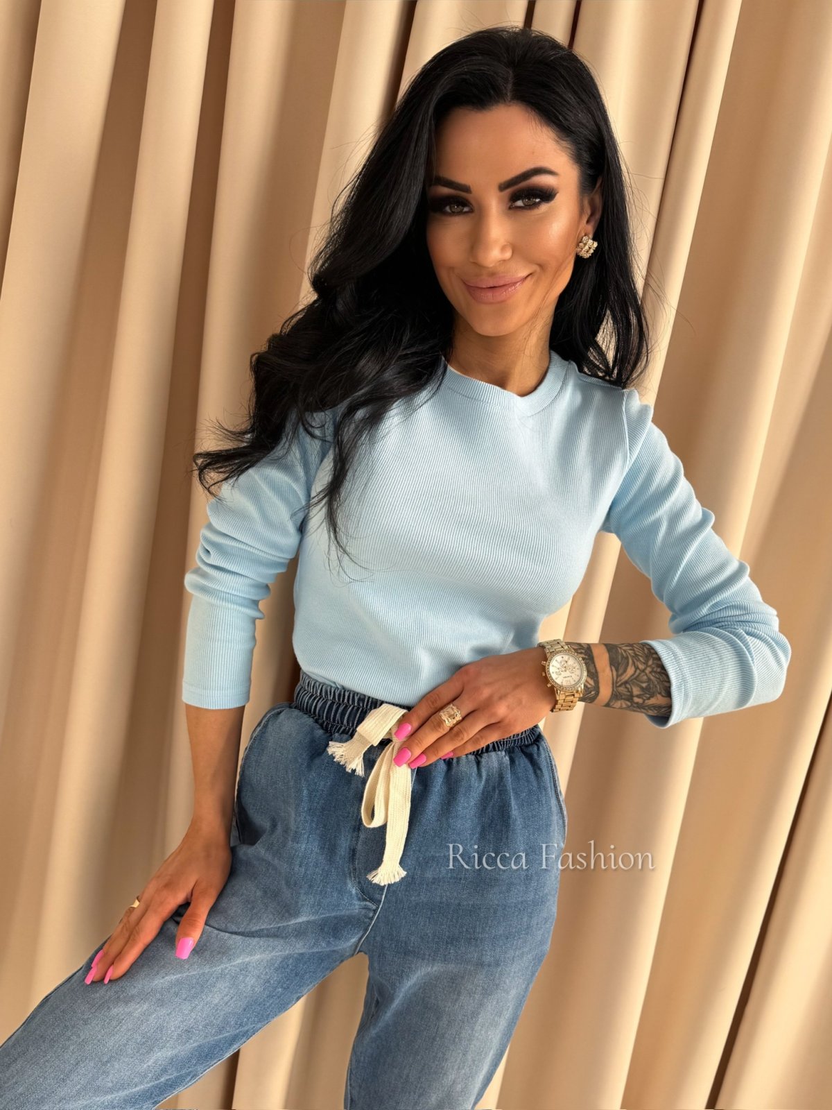 Bluzka bawełniana prążek PATTY, baby blue