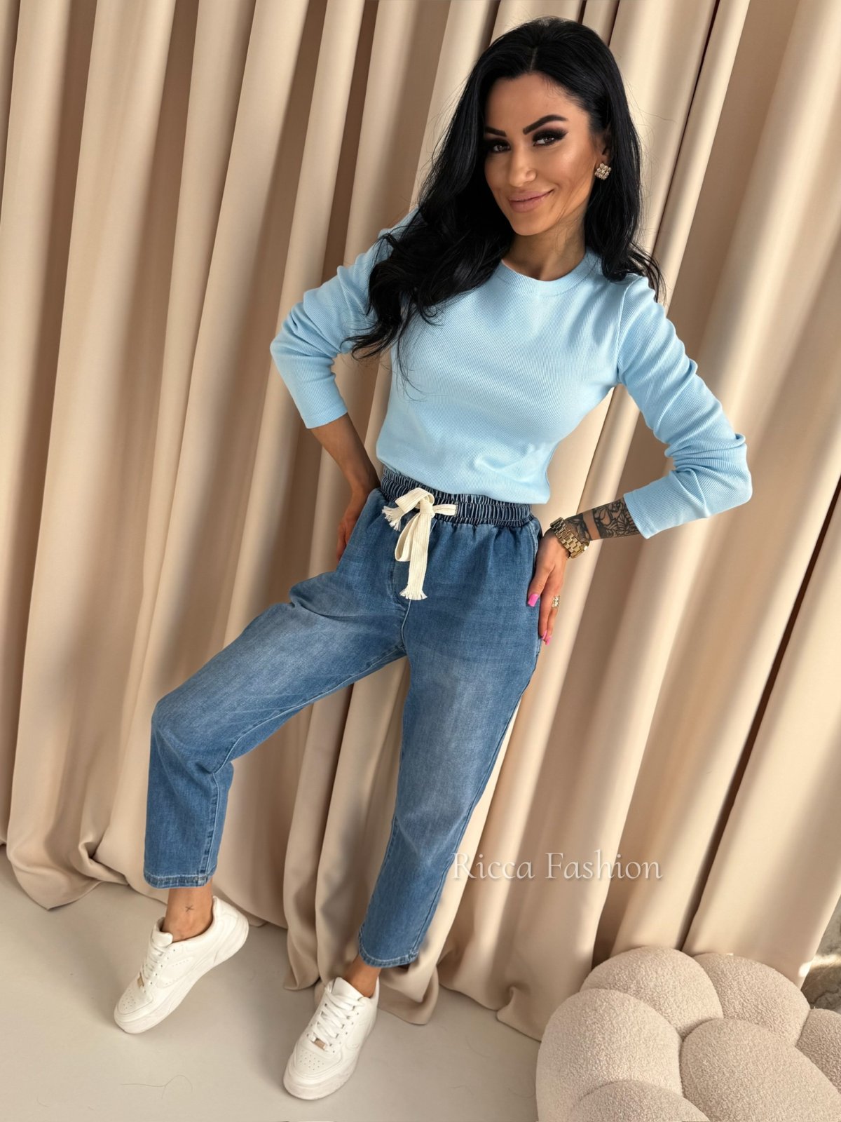 Bluzka bawełniana prążek PATTY, baby blue