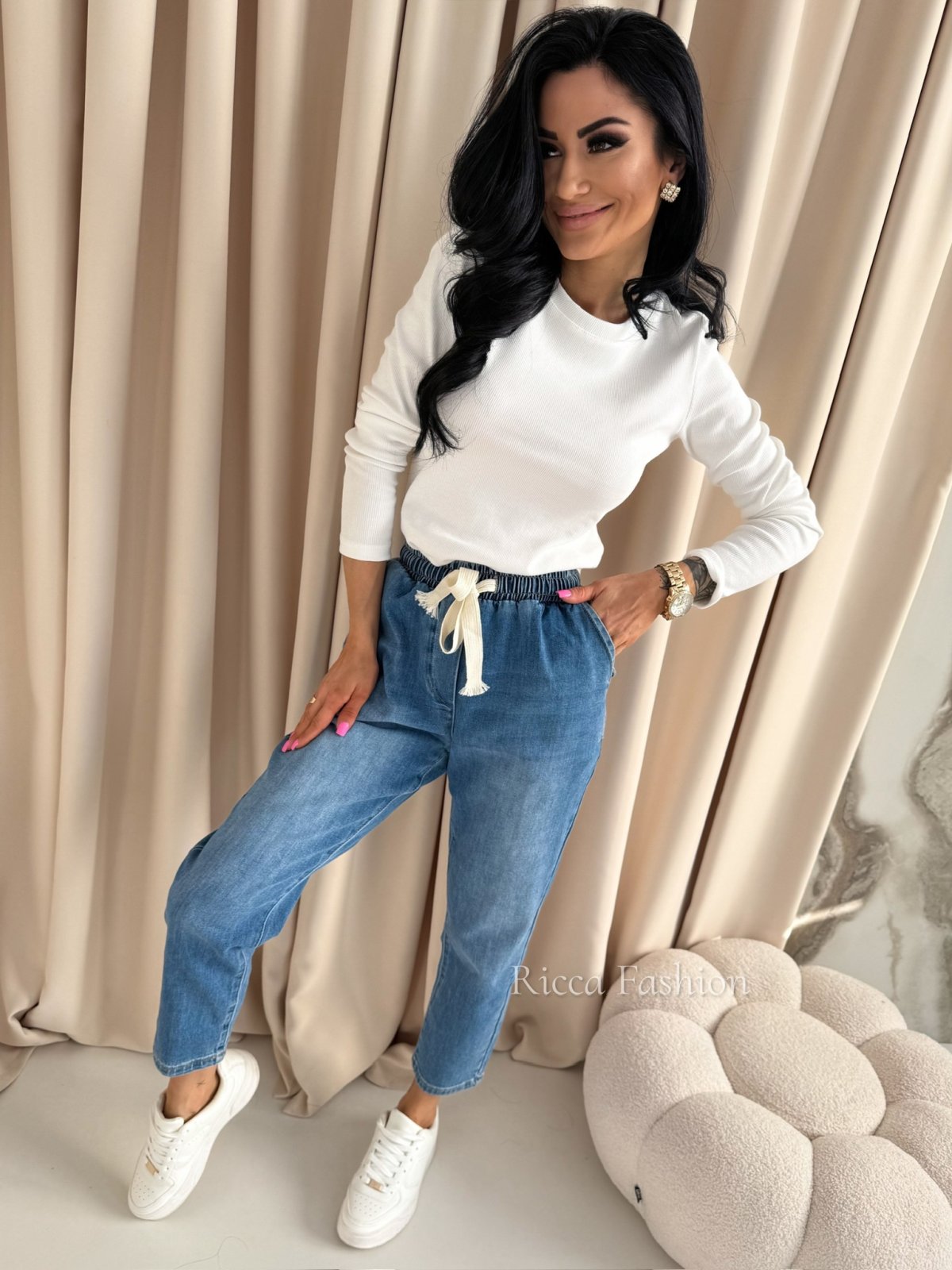 Bluzka bawełniana prążek PATTY, ecru