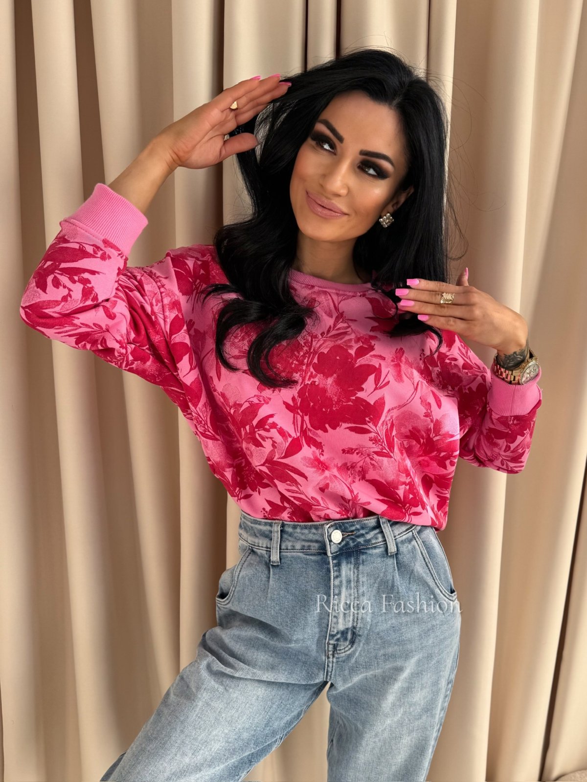 Bluza bawełniana FLORA, barbie pink/red